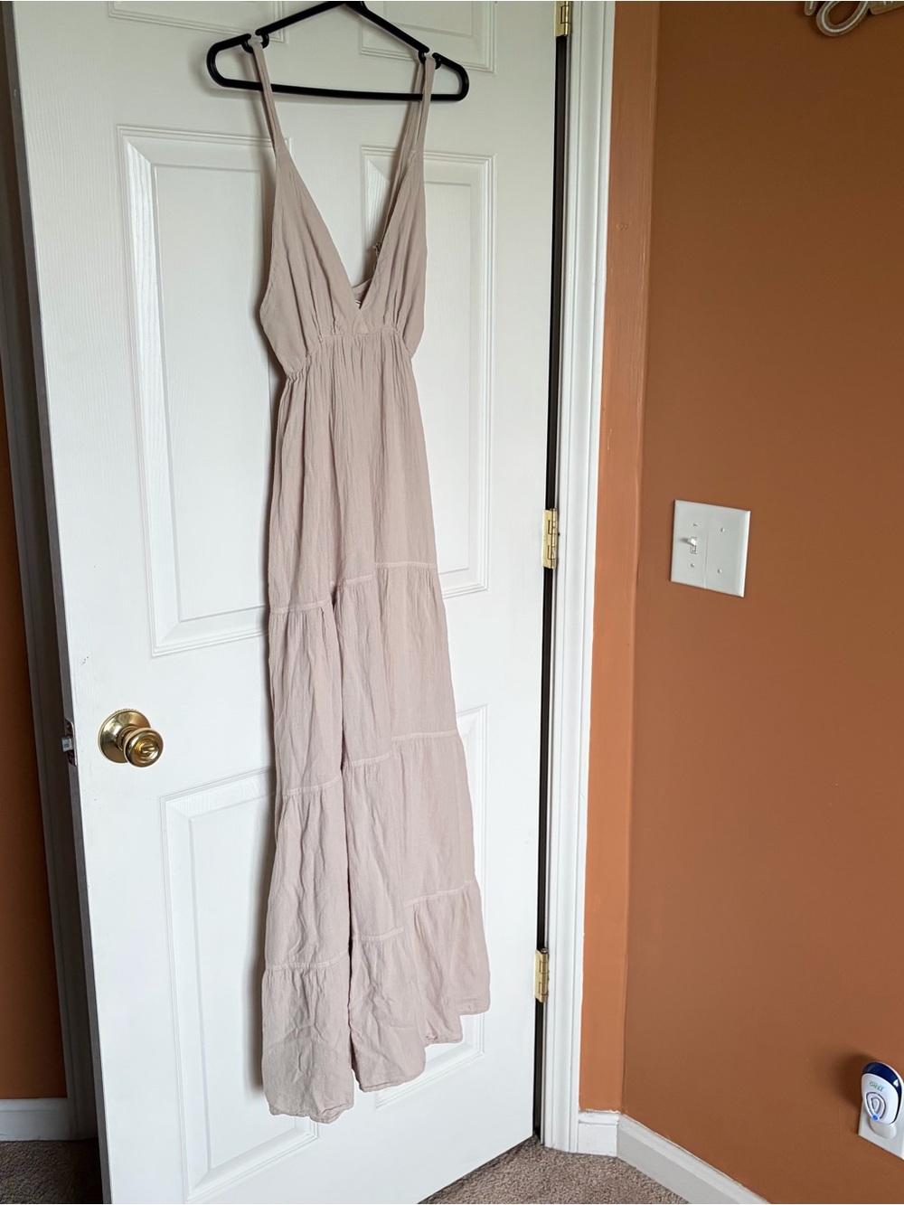 Seaspice Resort Wear 100% Peruvian Cotton Tiered Maxi Dress Neutral Beige Large